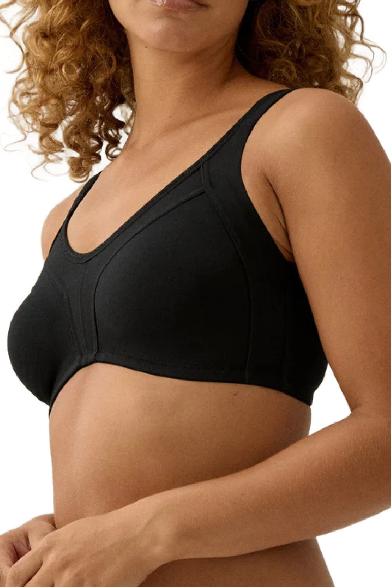 Naturana Heritage Minimizer and Side Smoother Wireless 90% Cotton Bra, Black (5332)