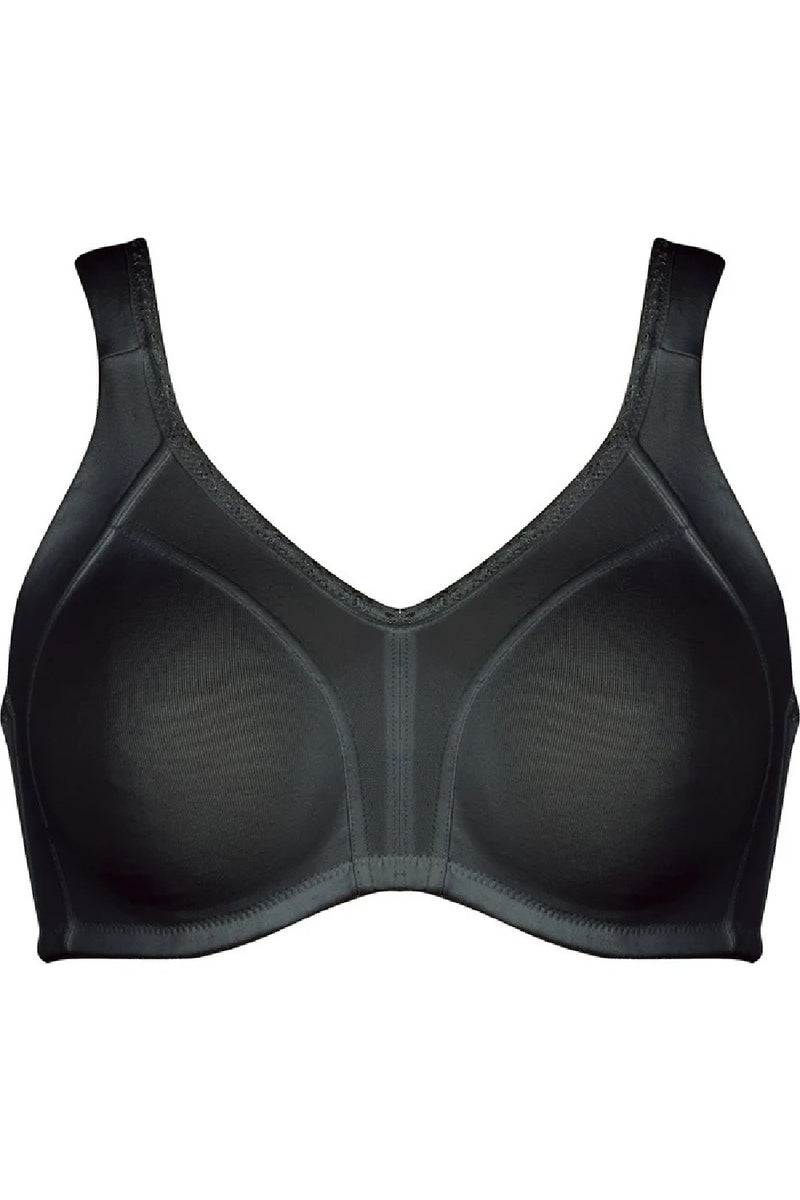 Naturana Heritage Minimizer and Side Smoother Wireless 90% Cotton Bra, Black (5332)