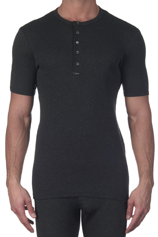 Oscalito Men's T-Shirt Button Opening in Termotex®, Ebony (5558)