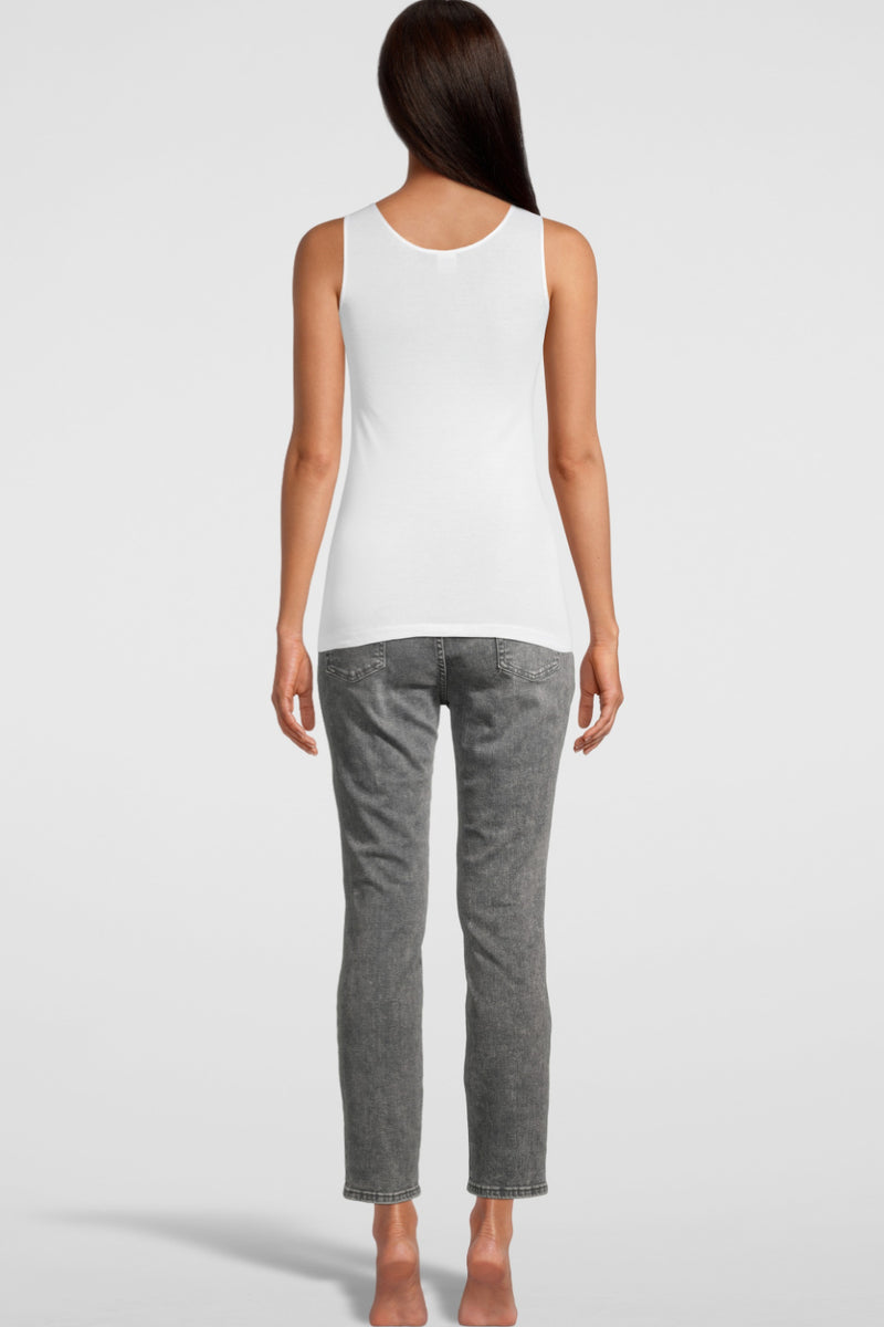 Oscalito Mercerized Cotton (Filoscozia®) Tank Top with Satin Edging, White (562)