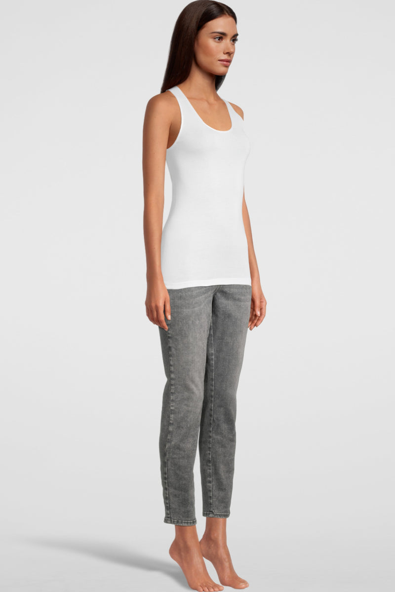 Oscalito Mercerized Cotton (Filoscozia®) Tank Top with Satin Edging, White (562)