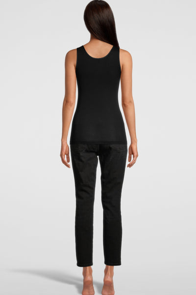 Oscalito Mercerized Cotton (Filoscozia®) Tank Top with Satin Edging, Black (562)
