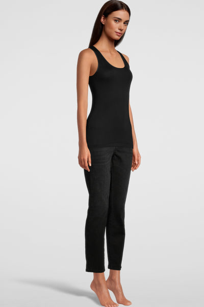 Oscalito Mercerized Cotton (Filoscozia®) Tank Top with Satin Edging, Black (562)