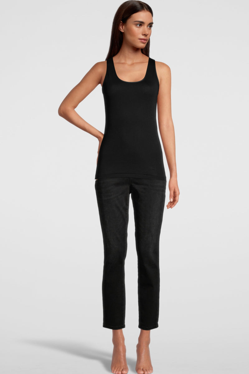 Oscalito Mercerized Cotton (Filoscozia®) Tank Top with Satin Edging, Black (562)