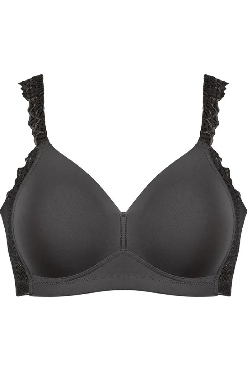 Naturana Wireless Bra with Side Smoother Effect and Lace, Black (5675)