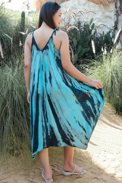 Suzie Blue Abstract Tie Dye Handkerchief Dress, Blue (LS1321BU)