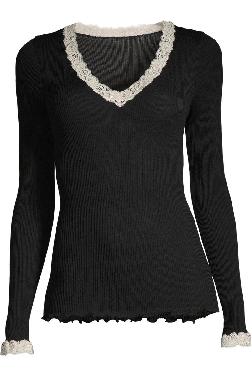 Oscalito Ribbed Long Sleeves Wool & Silk Top 3404 Black