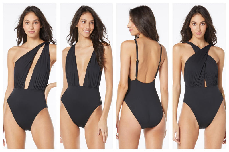 Vince Camuto Solids Crossover Swimsuit, Black (V09797)