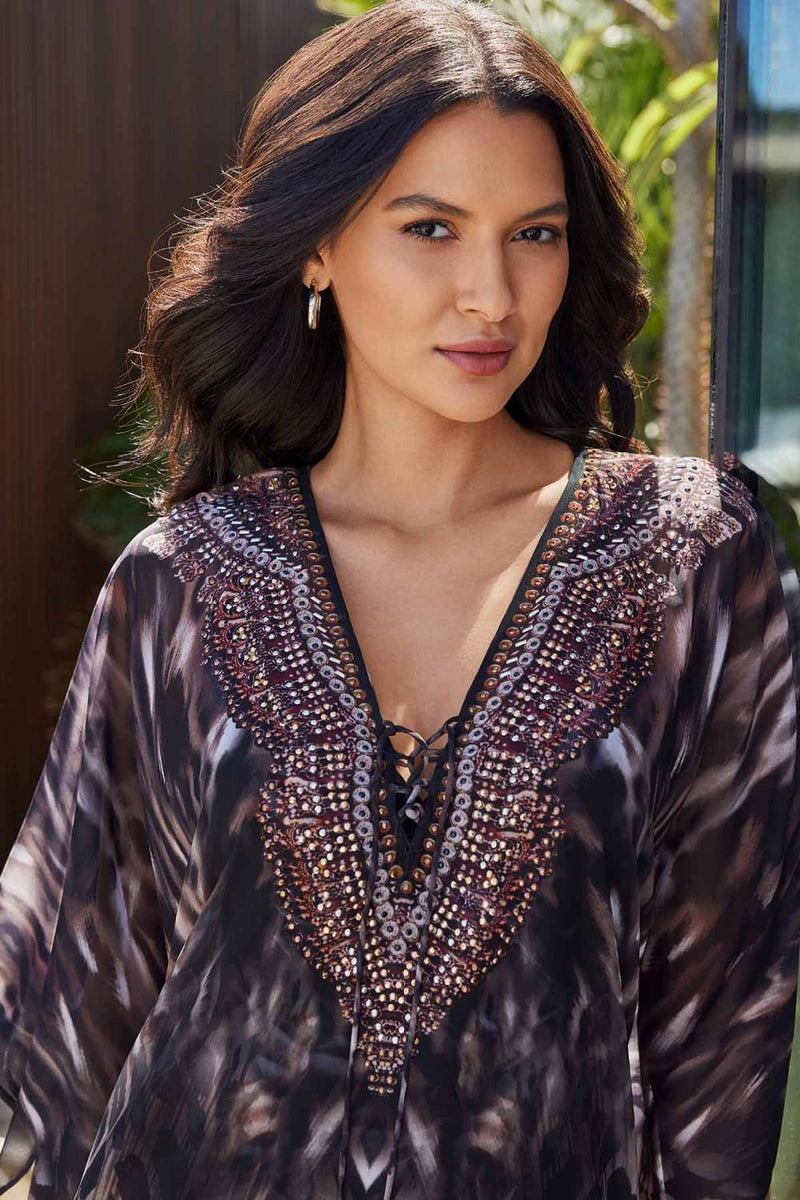 Miraclesuit Tempest Embellished Caftan Swim Cover-Up 6559602 Brown Multi