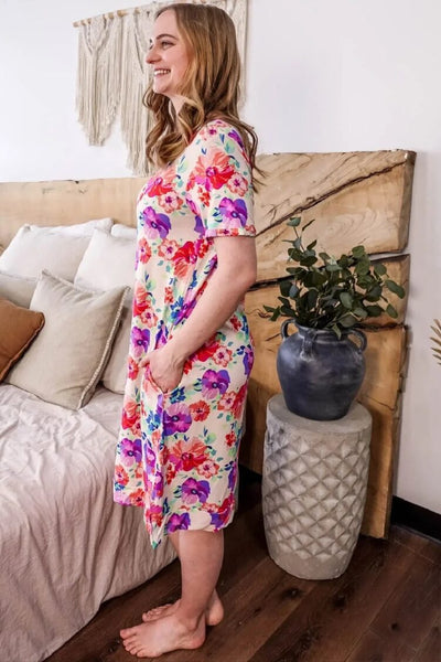 Cloud Nine Pajamas Bamboo V-Neck Nightie, Blooming Love (GR106NSV/PK)
