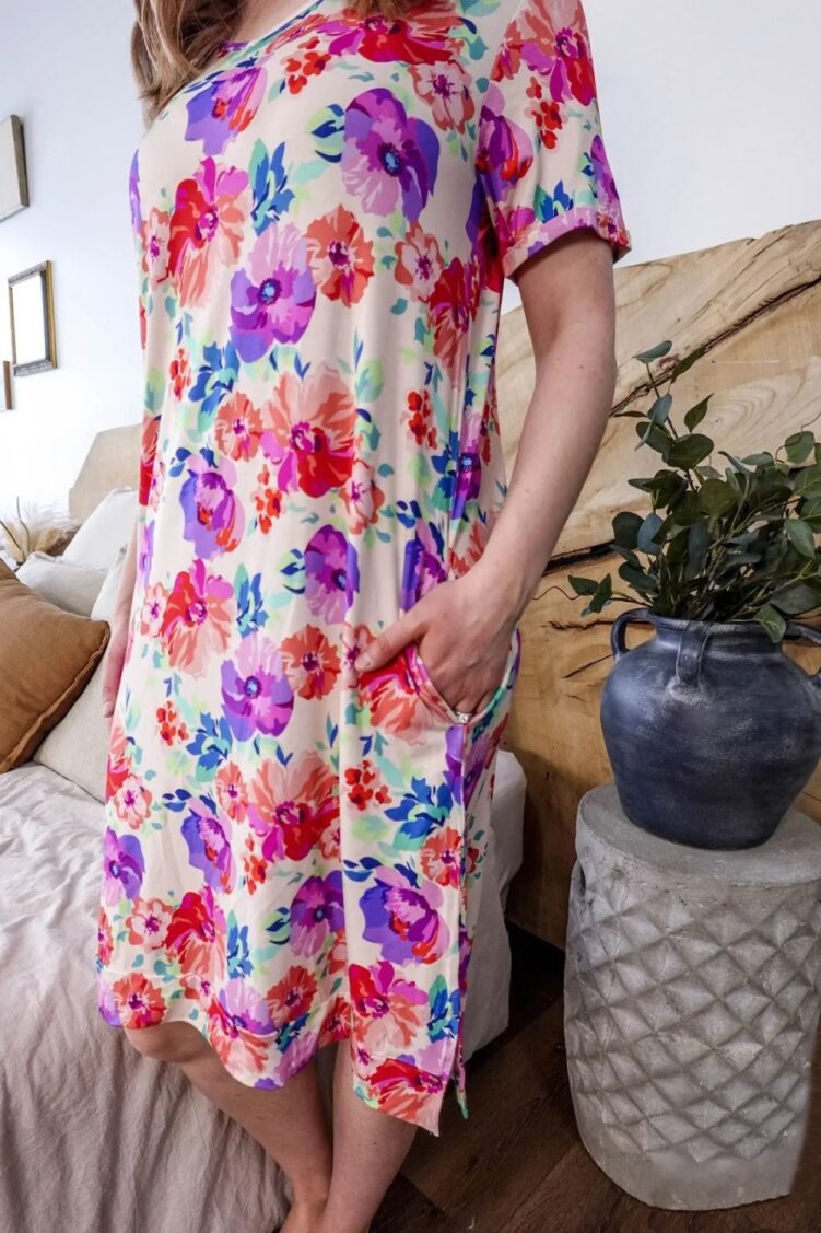 Cloud Nine Pajamas Bamboo V-Neck Nightie, Blooming Love (GR106NSV/PK)