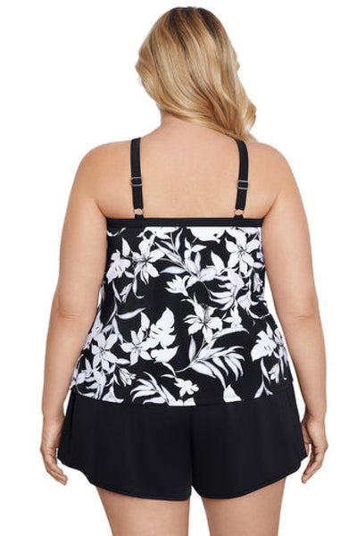 Shape Solver Plus Nightshade High Neck Tankini Top, Black/White (60200320X)