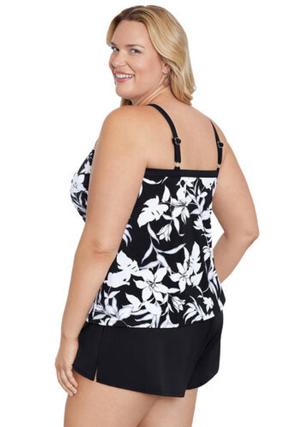 Shape Solver Plus Nightshade High Neck Tankini Top, Black/White (60200320X)