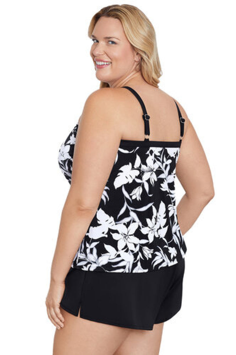 Shape Solver Plus Nightshade High Neck Tankini Top, Black/White (60200320X)