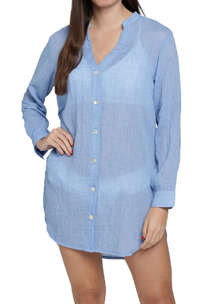 J. Valdi Breeze Big Shirt Cover-Up, Chambray (60596JV)