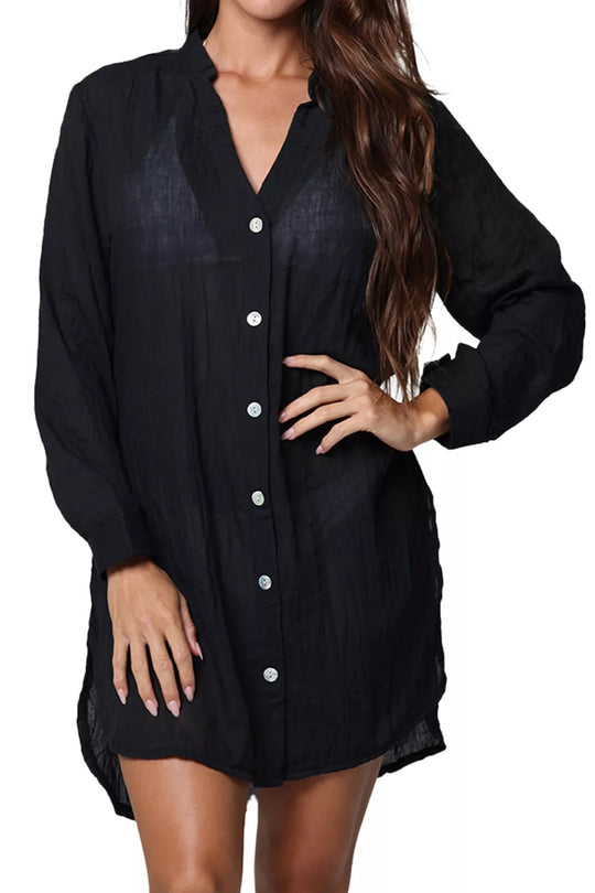 J. Valdi Breeze Big Shirt Cover-Up, Black (60596JV)