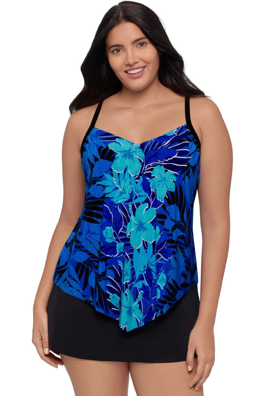 Trimshaper Tropic Zone Hank Tankini, Blue Multi (6550944)