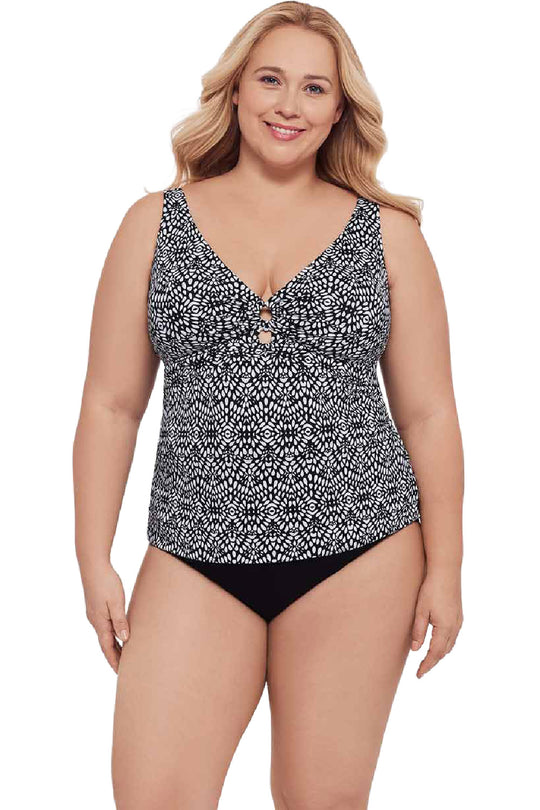 Trimshaper Plus Balinese Block Molly Tankini, Black/White (6550991W)