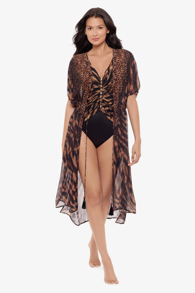 Miraclesuit Raya De Safari Beaded Kimono, Brown/Multi (6566505)