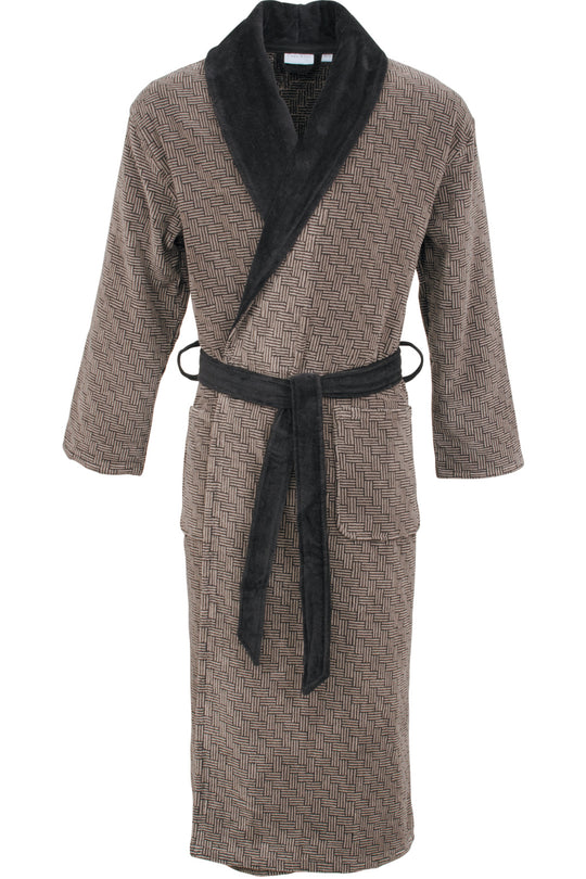 Carl Ross Men's Velour Bathrobe, Deep Khaki/Deep Black (660200)