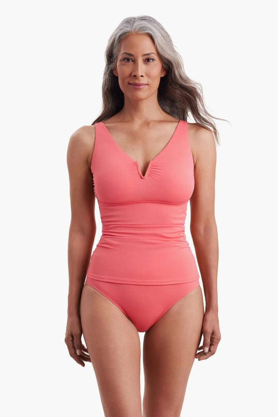 Shape Solver V-Wired Shirred Tankini, Coral (7102703)