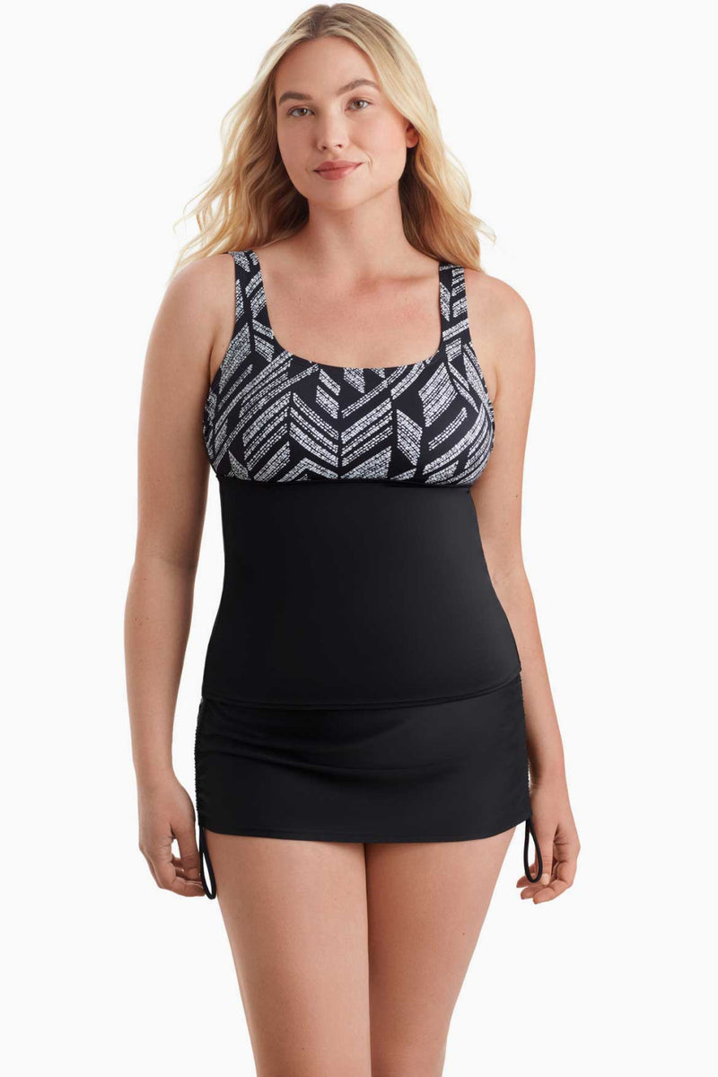 Shape Solver Herringbone Scoop Neck Tankini, Black/White (80002043)