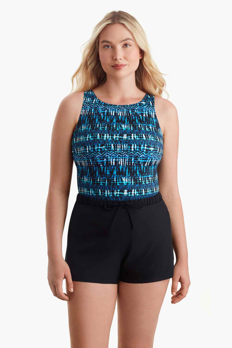 Shape Solver High-Neck Runaround One Piece, Blue Multi (80005165)