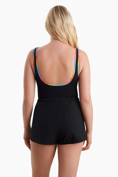 Shape Solver Sport Shirred Zipper Runaround One Piece, Black Multi (80005167)