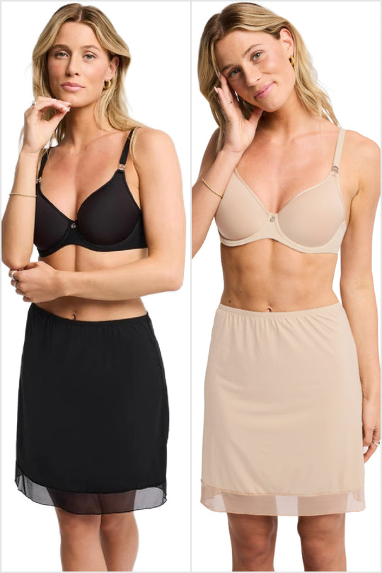 Montelle Intimates Soft Microfiber Half Slip, Black / Nude (9502)