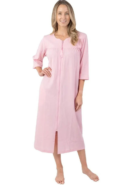 Patricia Waffle Knit 46" Zip Front Robe, Pink (986-C)