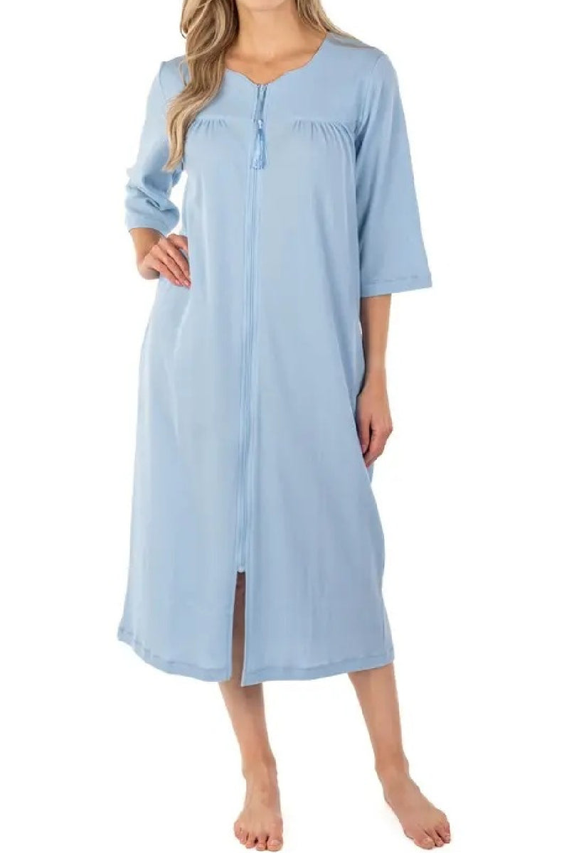 Patricia Waffle Knit 46" Zip Front Robe, Blue (986-C)