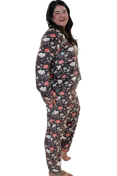 Cloud Nine Pajamas Velvety Velour Long Sleeves Lounge Set, Bookclub Café (MN600VVT/J)