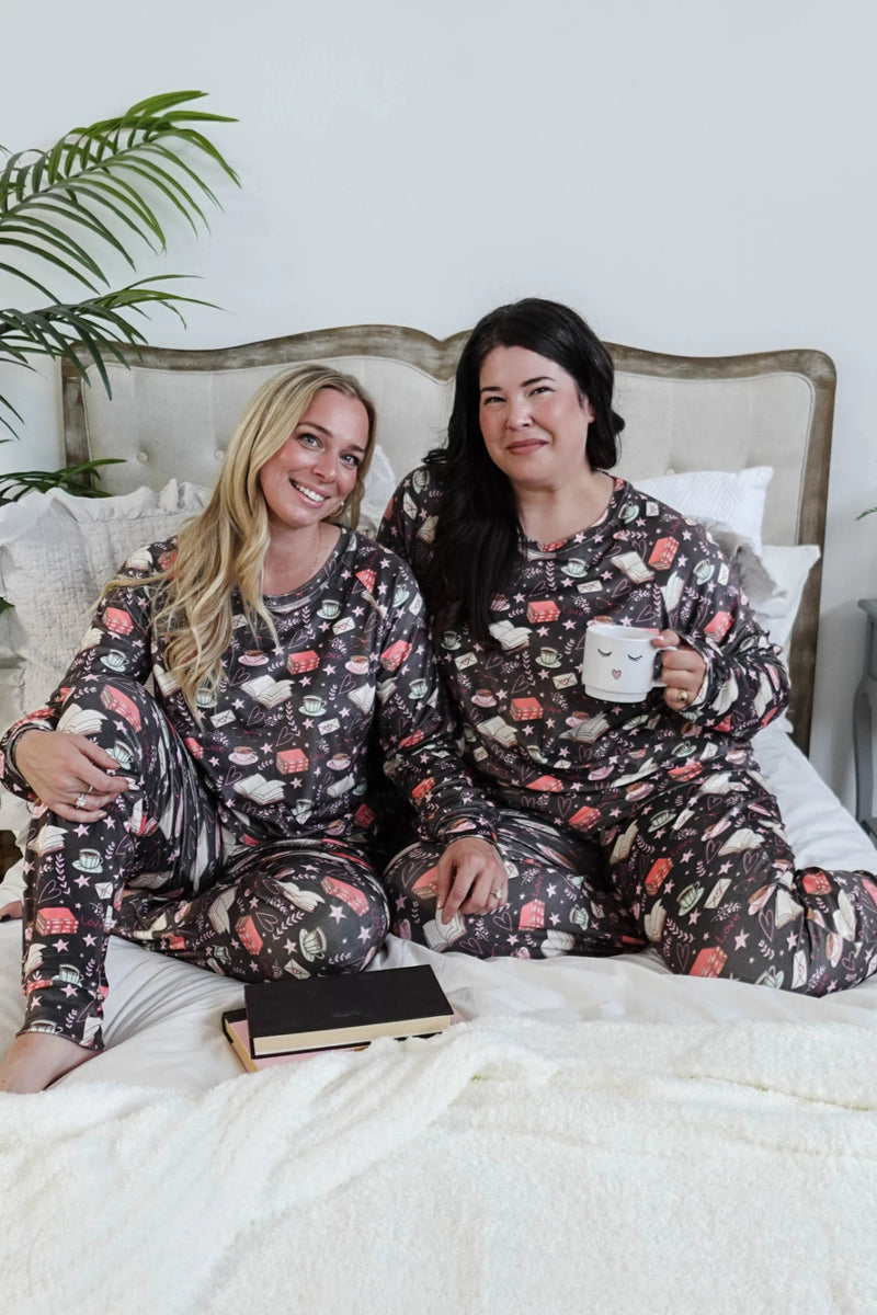 Cloud Nine Pajamas Velvety Velour Long Sleeves Lounge Set, Bookclub Café (MN600VVT/J)
