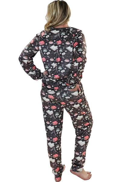 Cloud Nine Pajamas Velvety Velour Long Sleeves Lounge Set, Bookclub Café (MN600VVT/J)