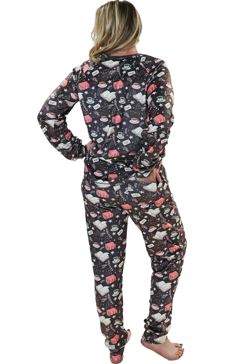 Cloud Nine Pajamas Velvety Velour Long Sleeves Lounge Set, Bookclub Café (MN600VVT/J)