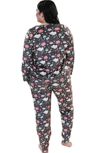 Cloud Nine Pajamas Velvety Velour Long Sleeves Lounge Set, Bookclub Café (MN600VVT/J)