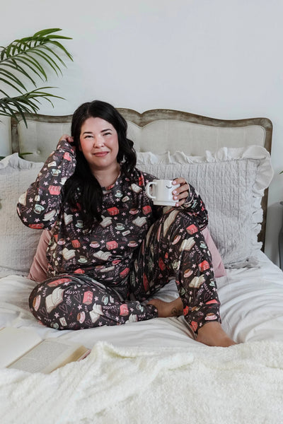 Cloud Nine Pajamas Velvety Velour Long Sleeves Lounge Set, Bookclub Café (MN600VVT/J)