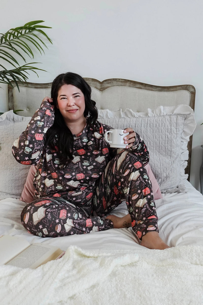 Cloud Nine Pajamas Velvety Velour Long Sleeves Lounge Set, Bookclub Café (MN600VVT/J)