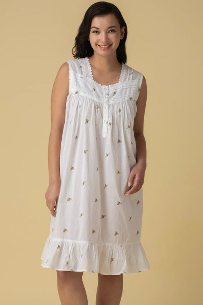 Mahogany Bees Short Gown, White (V111SG)