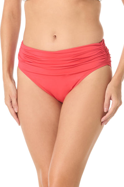Carmen Marc Valvo Shirred Swim Bottom, Red (C10223)