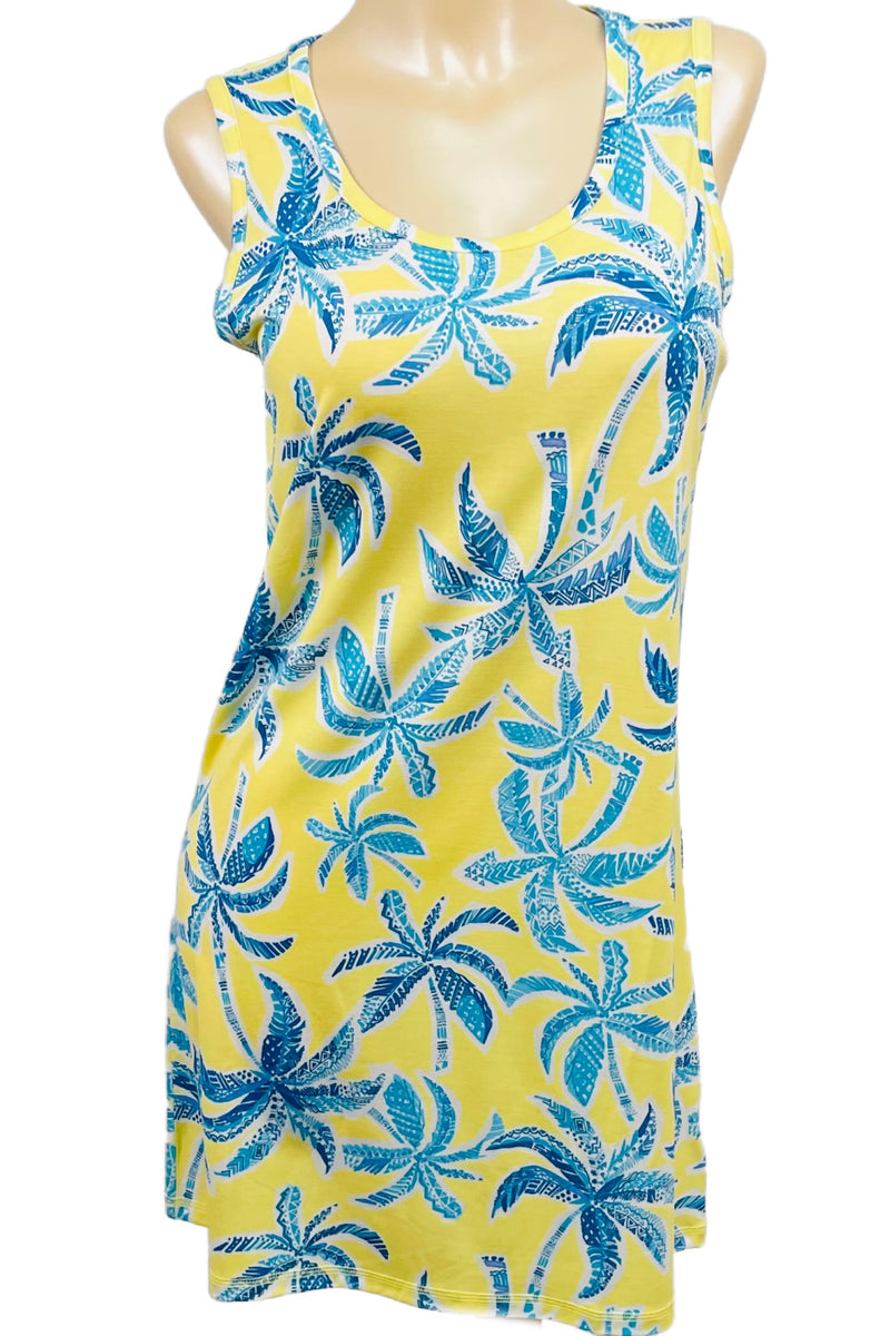 Cool Girl Mai Tai Tank Sleepshirt, Yellow Palm Print (C325207)