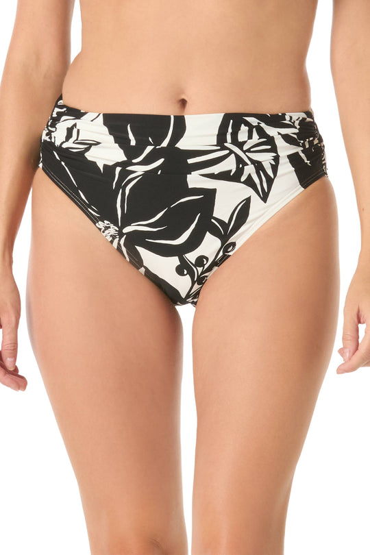 Carmen Marc Valvo Ruched Bikini Bottom, Black White (C71223)
