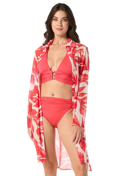 Carmen Marc Valvo Shirt Cover Up, Red White (C72864H)