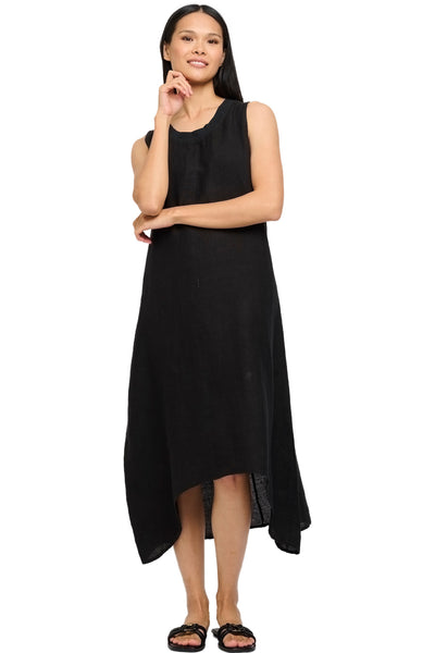 Pistache Linen Maxi Dress, Black (D-10590-A)