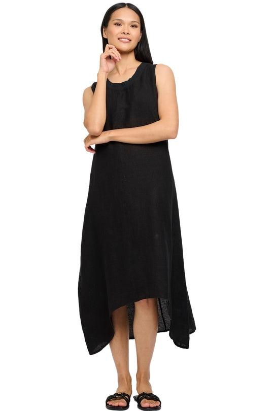 Pistache Linen Maxi Dress, Black (D-10590-A)