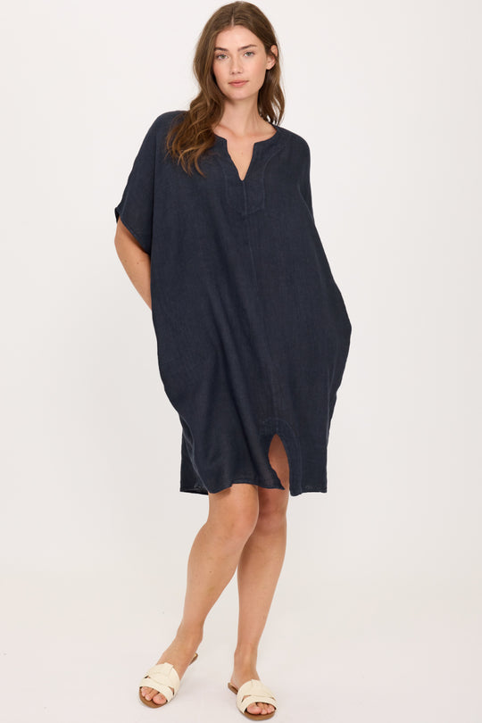 Pistache Linen Soho Dress, Midnight Navy (E25046)