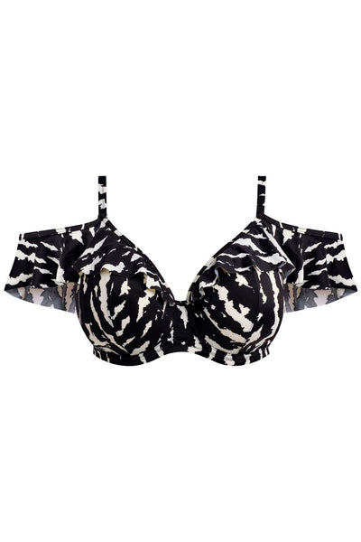 Elomi Echo Shell Swim Ruffle Plunge Bikini, Black/White (ES802822)