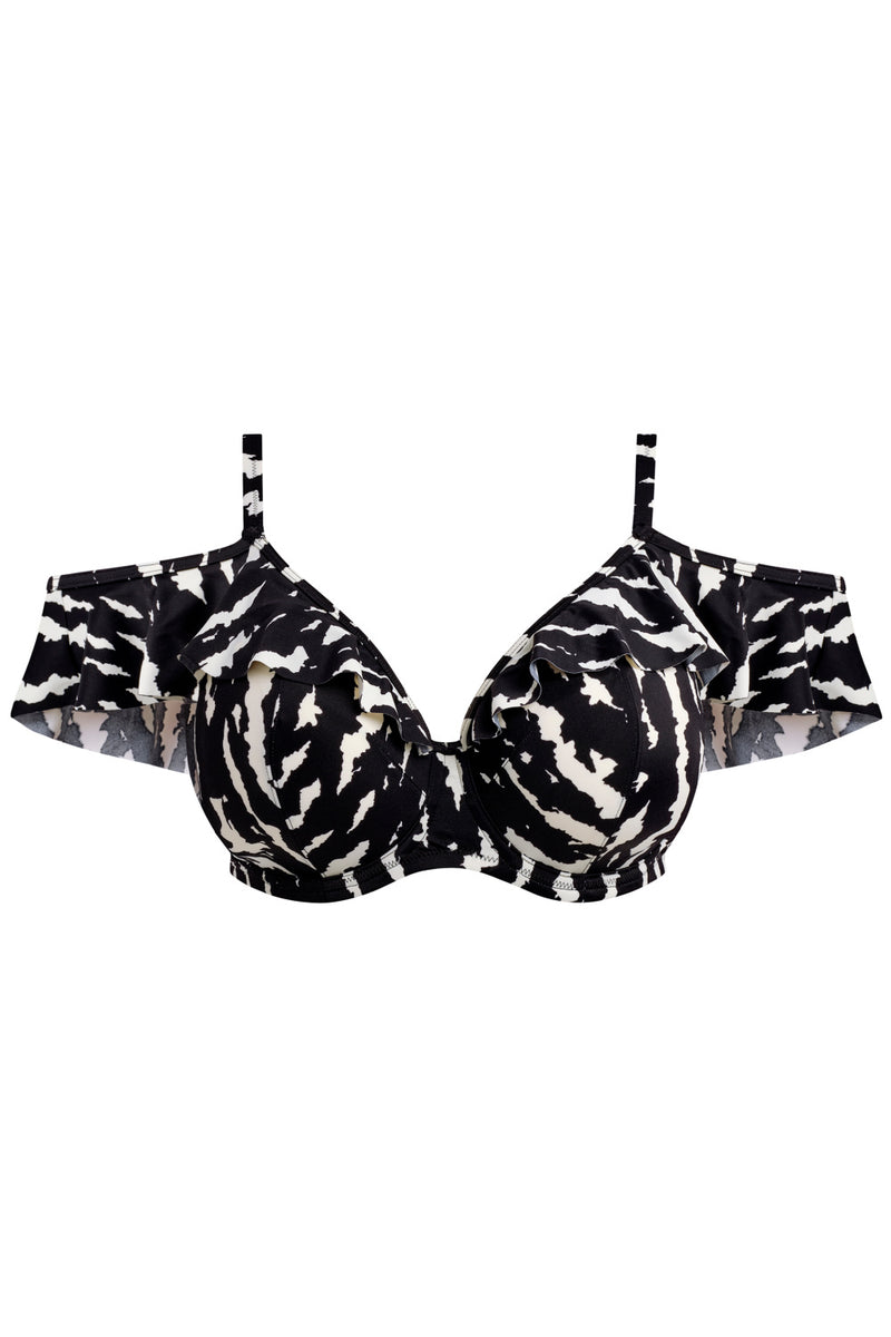 Elomi Echo Shell Swim Ruffle Plunge Bikini, Black/White (ES802822)