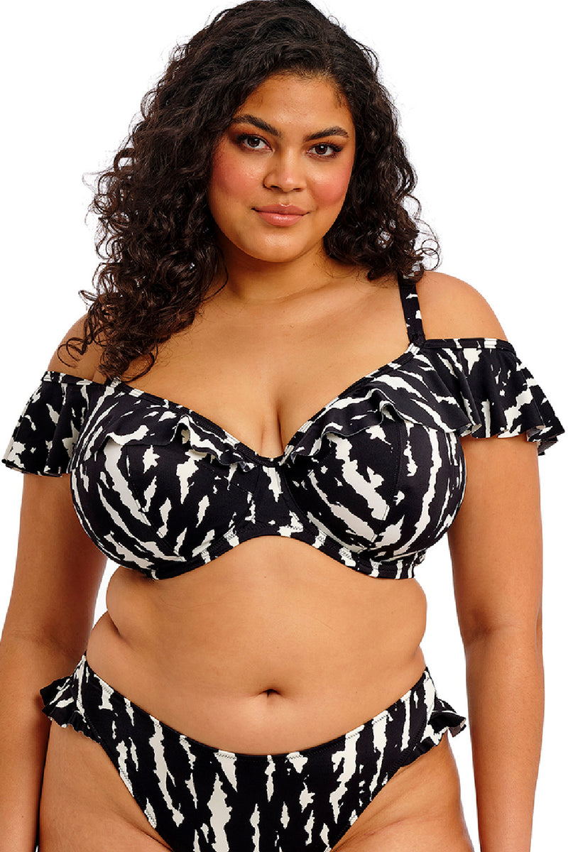 Elomi Echo Shell Swim Ruffle Plunge Bikini, Black/White (ES802822)