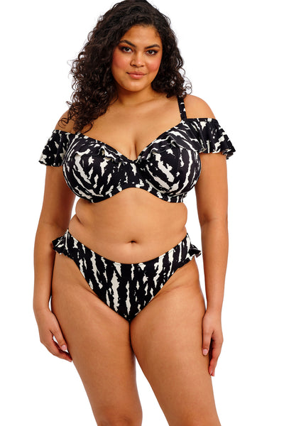 Elomi Echo Shell Swim Ruffle Plunge Bikini, Black/White (ES802822)